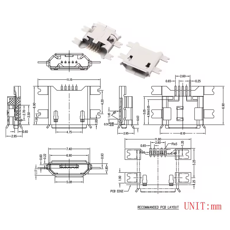 10PCS Micro USB 2P 5P Jack Charging Port Plug Dock Charger DIP SMD For Phone Tabletels Speakers etc Port Socket Power Connector - Image 20