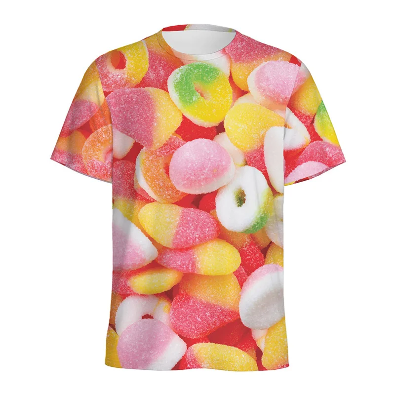 Cartoon Candy Pattern T Shirt For Men Kids 3D Printed Fudge Gummy T-shirt Tops Casual Summer Short Sleeves Loose Tee Shirts