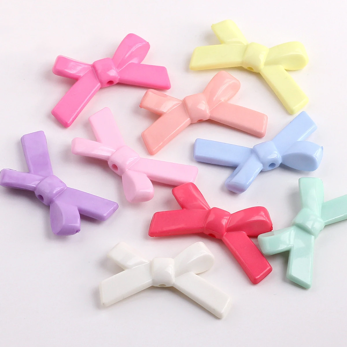 Macaron Pastel Color Bow Beads 34mm Cute Acrylic Charm Beads for DIY Jewelry Bracelet Making 60-30Pcs Craft Supplies Pen Beaded