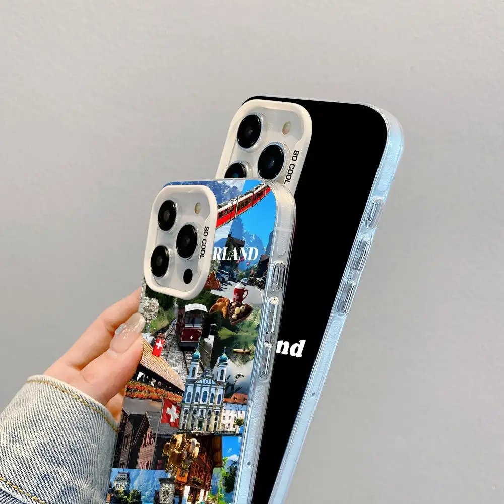 سويسرا العلم قضية الهاتف المحمول آيفون 17 16 15 14 13 12 11 X XR XS 8 7 برو ماكس زائد غطاء أبيض شفاف غطاء فاخر