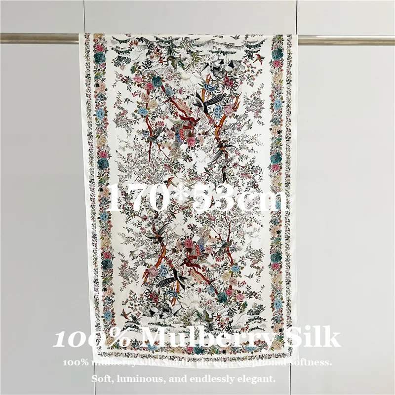 

100% Pure Mulberry Silk Scarf Vintage Large 170x53cm Shawl Wrap Travel Beach Vacation Ultra Soft Thin Scarves Pashmina Poncho