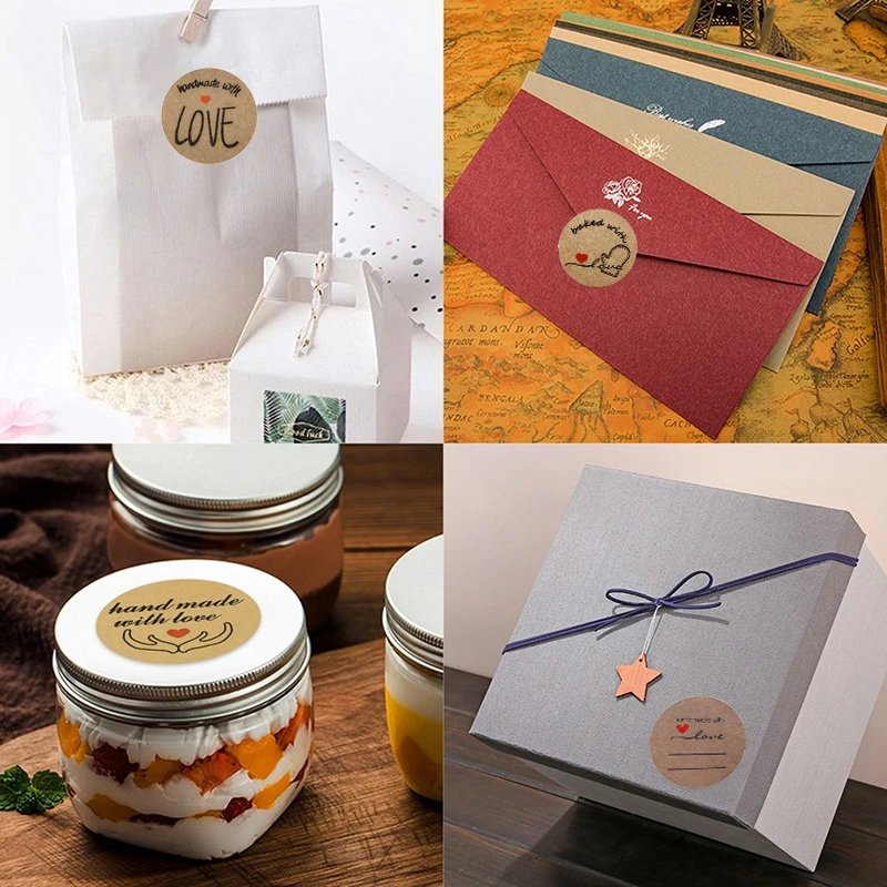 500 Pcs "Love" กระดาษคราฟท์สติกเกอร์เบเกอรี่ตกแต่งงานแต่งงานตกแต่งป้าย1นิ้วรอบกาวป้าย