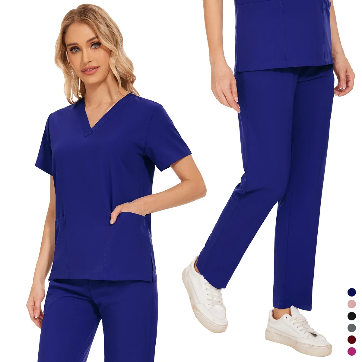 Blusa médica multicolorida unisex e conjunto de calças, uniforme feminino com decote em v, uniforme cirúrgico da sala de cirurgia, moda, venda quente