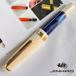 Jinhao 82 Mini Acrylic Fountain Pen, Iridium Medium Nib with Ink Converter, Sea Blue Short Pocket Mini Travel Pen (Gold Trim)
