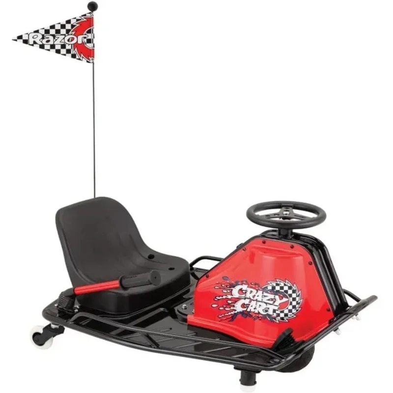 

【Best-selling】Crazy Cart - 24V Electric Drifting Go Kart - Varile Speed, Up to 12 mph, Drift Bar for Controlled Drifts, Black/Re