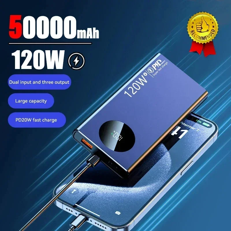 

120W 50000mAh High Capacity Power Bank Fast Charging Powerbank Portable Battery Charger For iPhone Samsung Huawei NEW