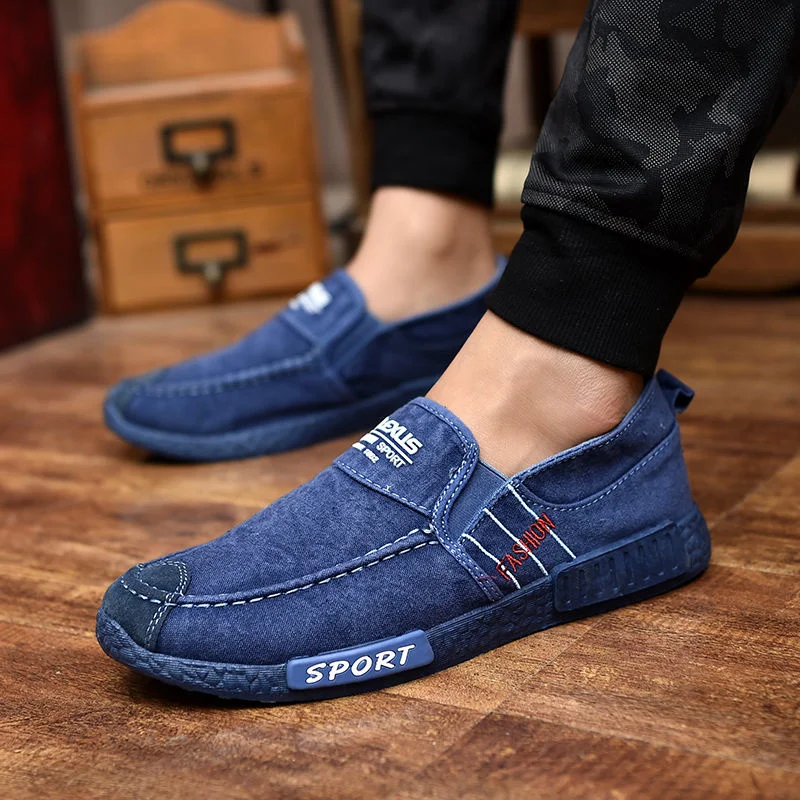 Sapatos de lona respirável para homens, jeans casuais, alpercatas loafer, tênis Soft Sole, tendência da moda