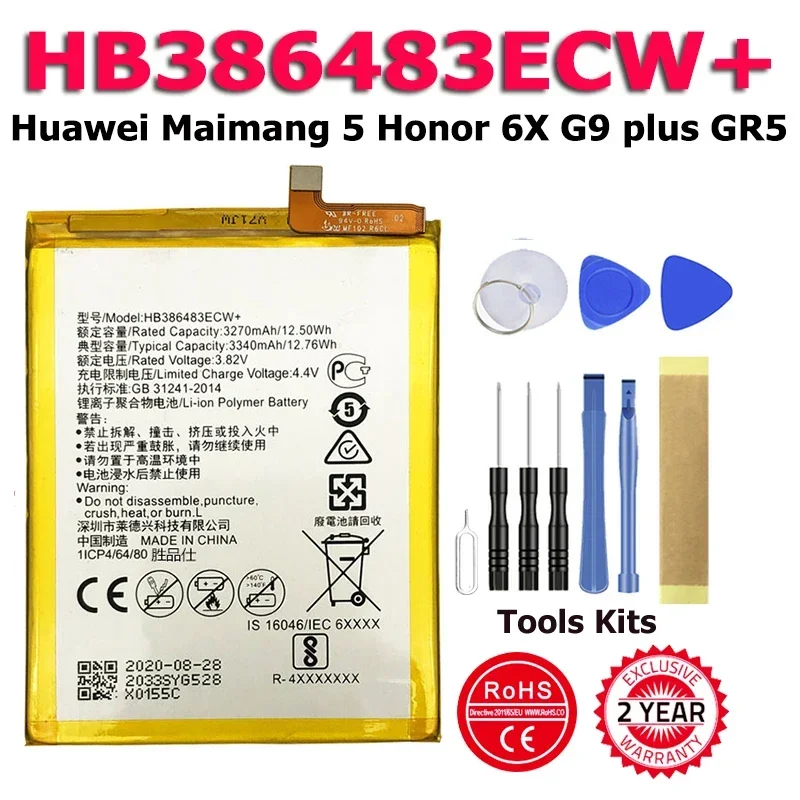 

XDOU HB386483ECW+ 3340mAh Battery For Huawei Maimang 5 Honor 6X G9 Plus GR5 2017 MLA-AL00/AL10 +Tools