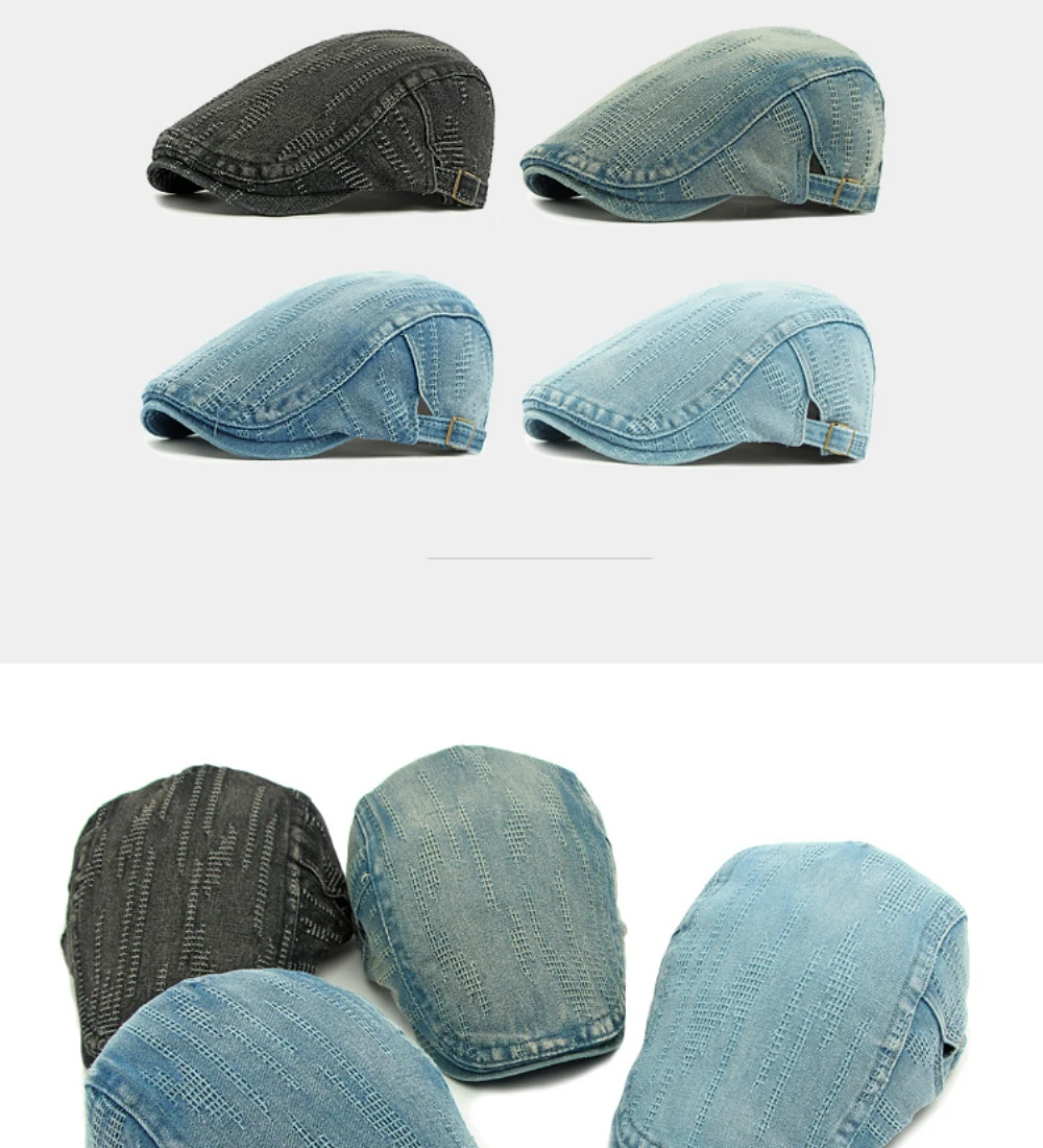 HT4768 Baskenmützen Frühling Sommer Herbst Denim-Kappen für Männer Frauen Baumwolle Künstler-Malermütze Unisex Ivy Flachmütze – Detail 2