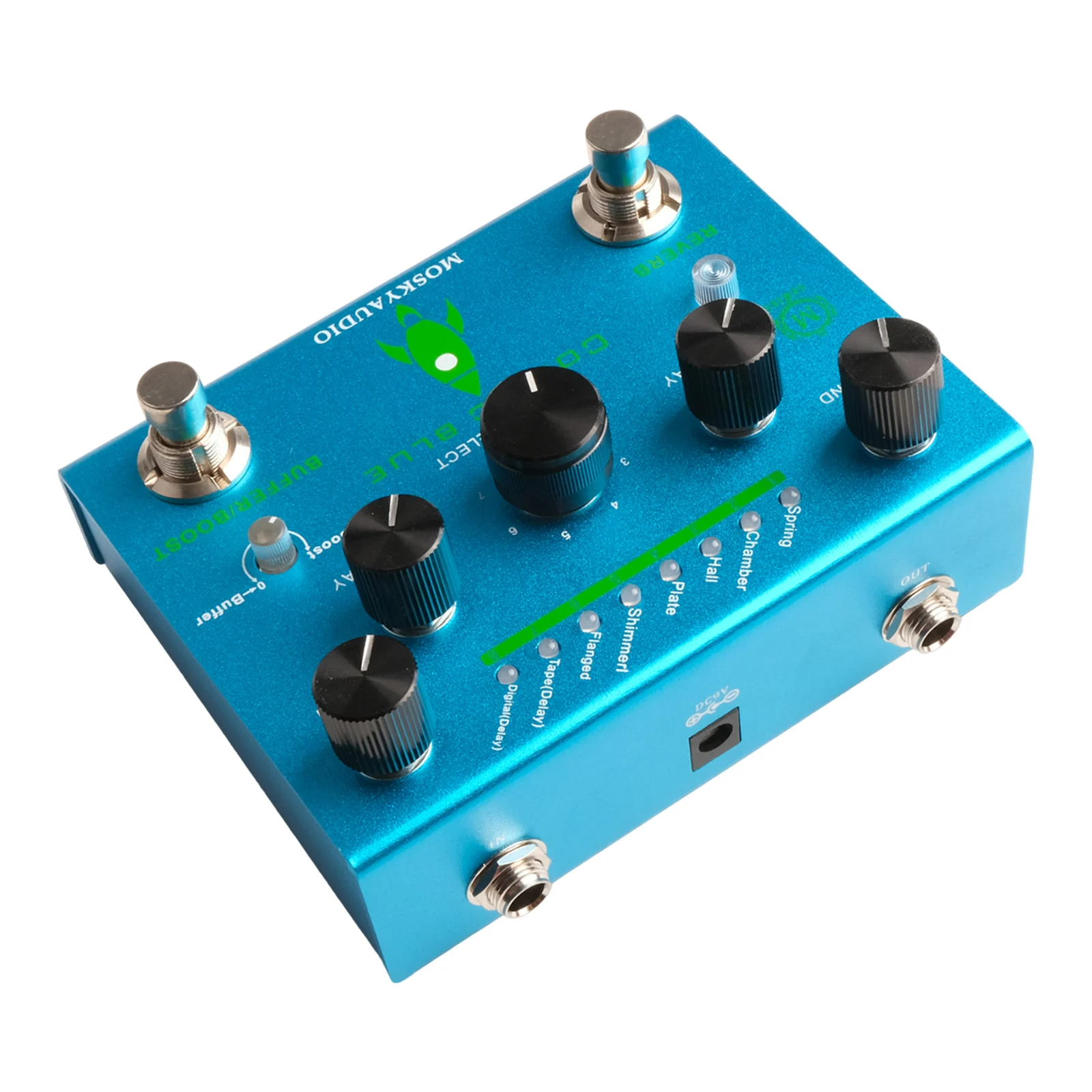 

1pc Guitar Effect Pedal Digital Reverb With Bufferbooster DC9V 300mA -Center Is Negative Blue Electric Guitar Accessories