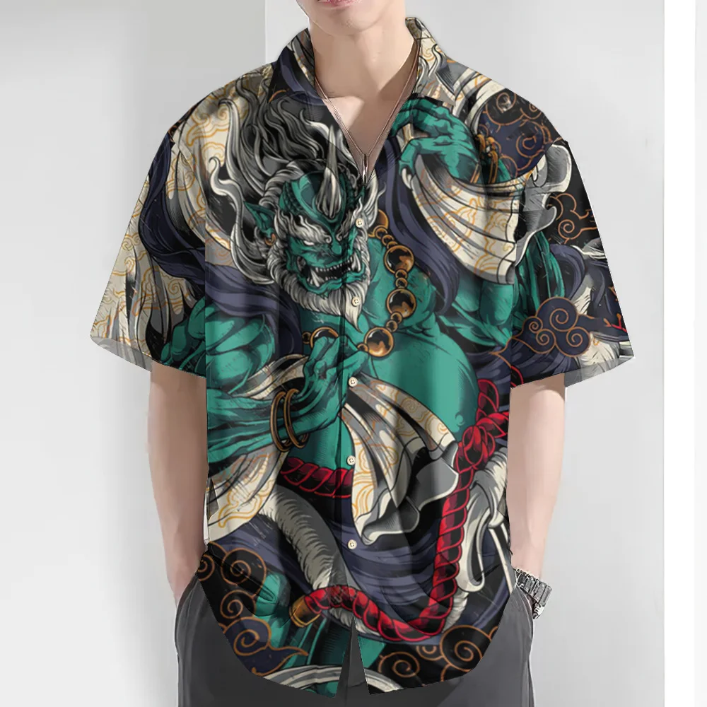 Retro Men's Shirt Ukiyo-E Print Hawaiian Shirts for Men Summer Casual Short Sleeve Shirt Street Men Clothes Oversized Shirts Top
