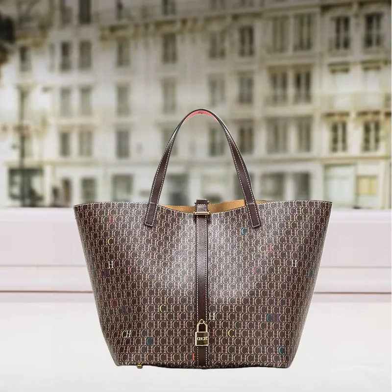 CH Fashion Classic Women's Large Capacity Letter Design Commuter Travel Small Lock Accessory Tote Handbag  Bolsos Mujer