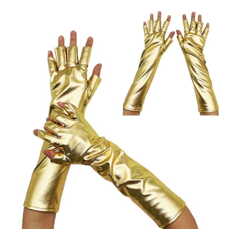 

Y1UB Nightclub Gloves Cosplay Half Finger Metallic Gloves for Women and Girls Gift