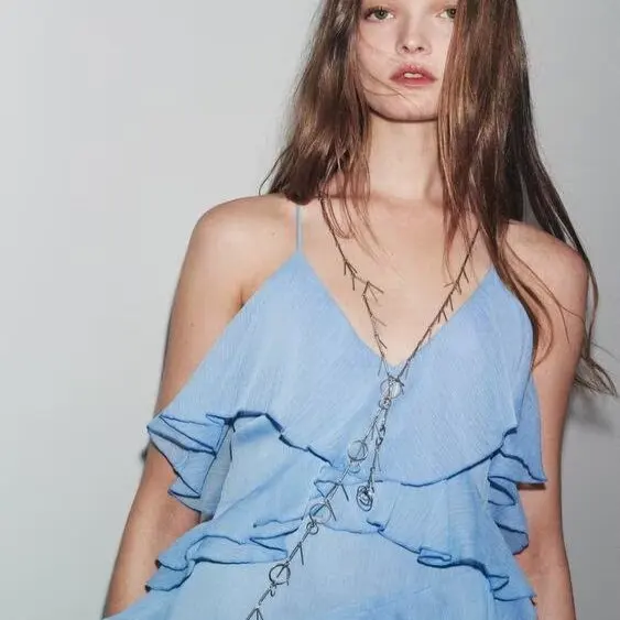 ZBZR Frühling Neue Damen Dr. Bal Layered Dekoration Spitzenbesatz Dr. Ele Hohe Taille Svel Midirock V-ne Reißverschluss