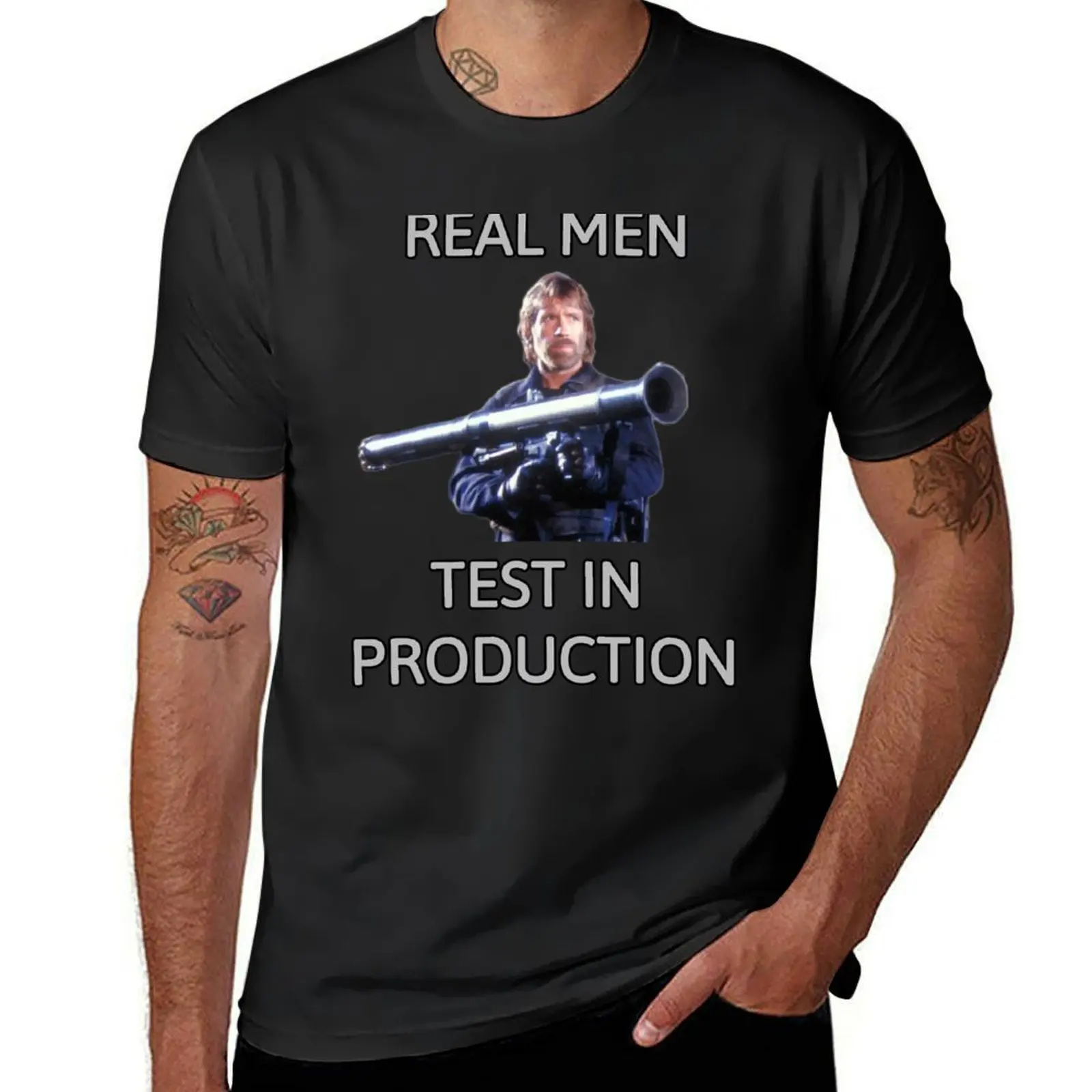 

Chuck Norris - Real Men Test in Production T-Shirt new edition hippie clothes oversized summer top oversized t shirts for men