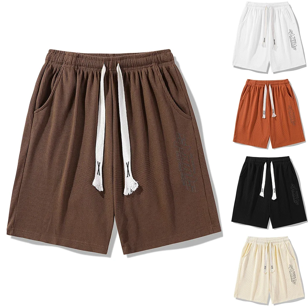 Waffle Style Shorts Men Sports Shorts Running Events Brand New Condition Knee Length Design Letter Print Pattern