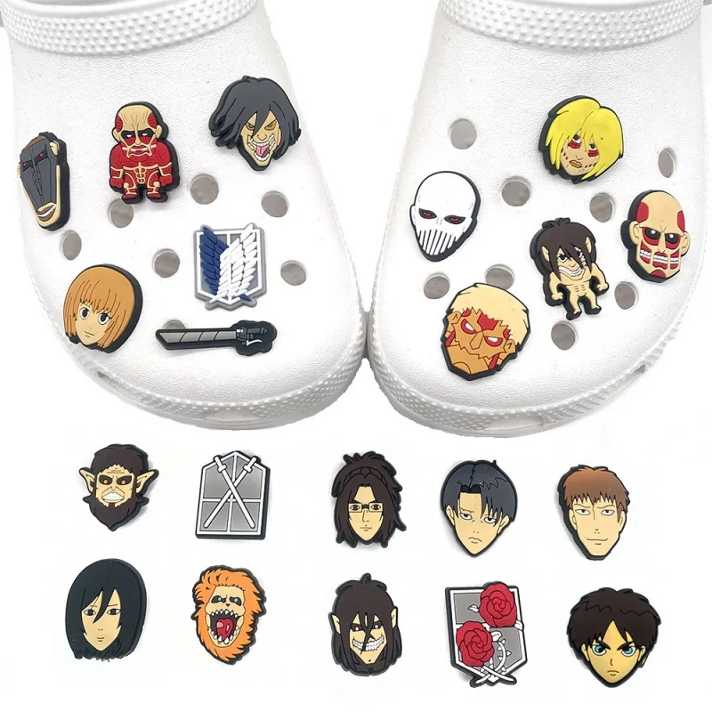 21Pcs Attack On Titan Shoe Charms for Clogs Bubble Slides Sandals Pvc Shoe Decorations Buckle Accessoris for Kids