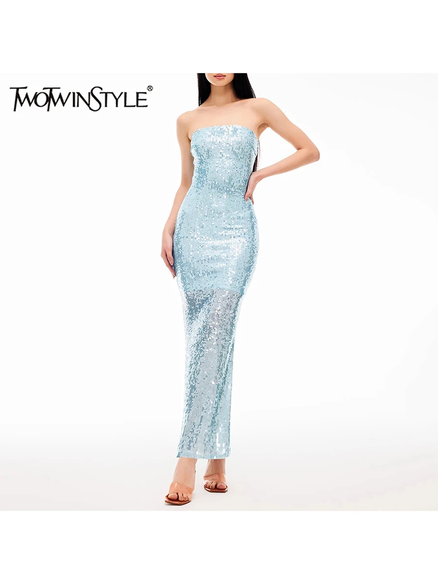 

TWOTWINSTYLE однотонные утягивающие мини-платья с блестками для женщин без бретелек без рукавов с высокой талией темпераментное платье женское новое