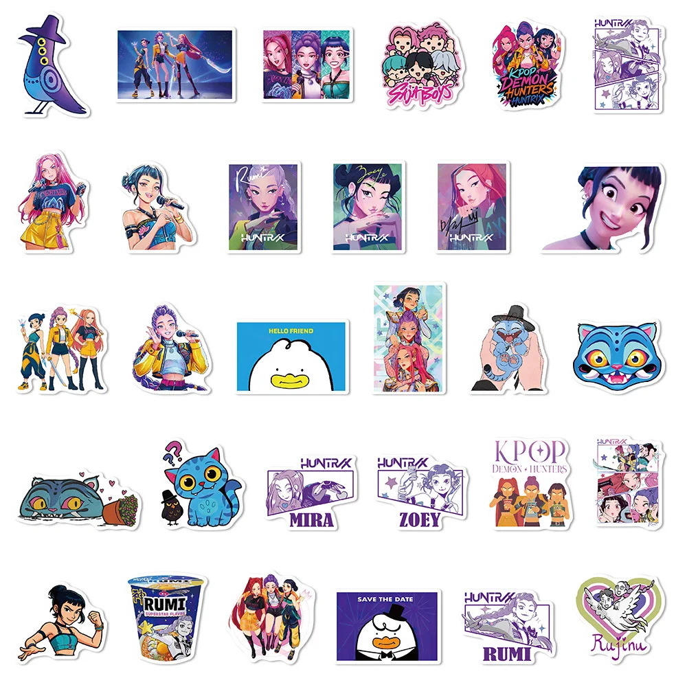 60pcs K-POP DEMON HUNTERS HUNTR/X Cartoon Graffiti Stickers Phone Guitar Laptop Notebook Suitcase Waterproof Sticker Kids Toys