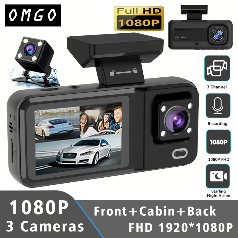 

3 Lens 1080P Car Dvr Cabin Mini Cam Interior Vehicle Three Way Channel Camera Recorder Video Registrator Dashcam Camcorder