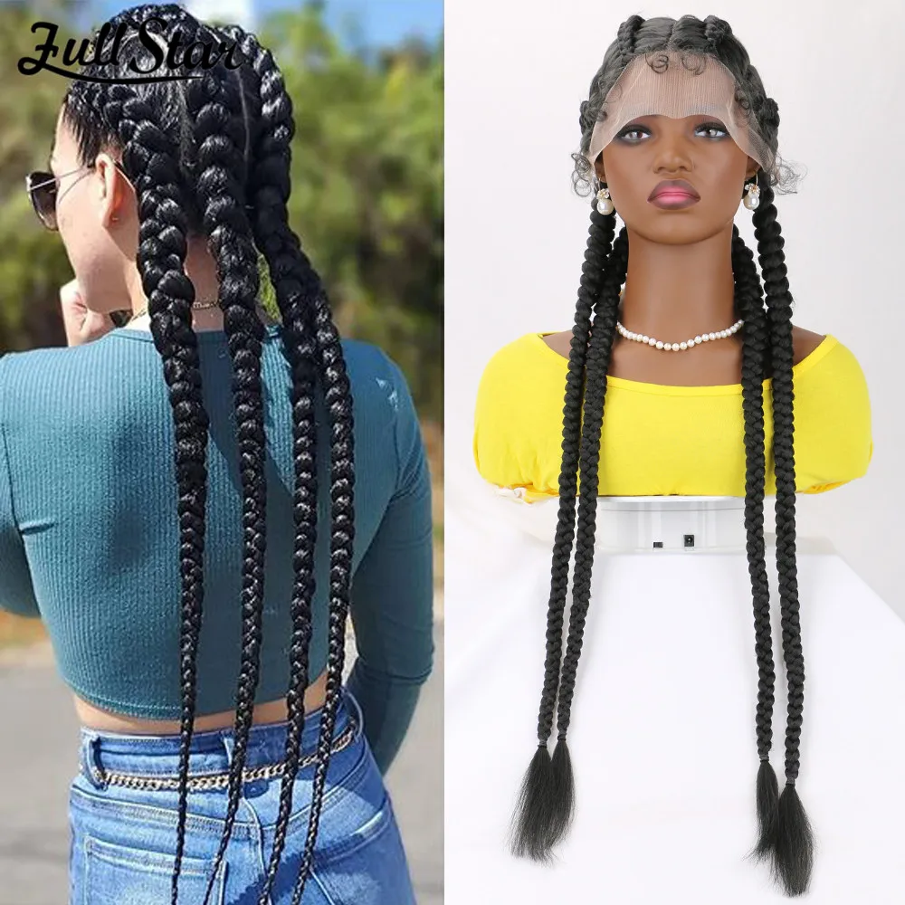 Full Star 36 Full Lace Braided Wigs For Black Women Jumbo Knotless Box Braid Lace Wigs Cornrow Synthetic Wig Braide African Hair