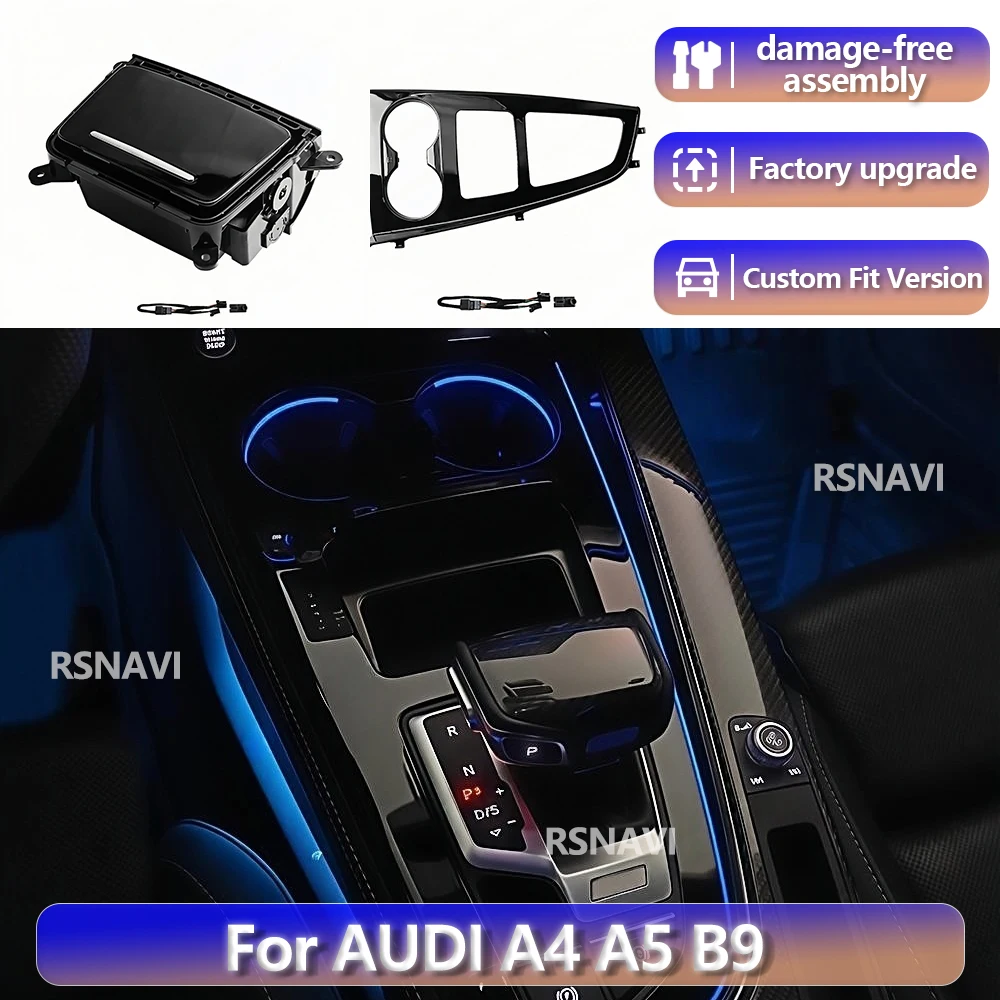 

Светодиодная RGB-подсветка для Audi A4 A5 B9 2017-2023, 32 цвета, лампа для центральной консоли, черный органайзер для хранения, декоративная подсветка для салона автомобиля.