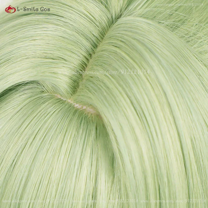 Peluca de Cosplay Kuki Shinobu de 2025 y 33cm, pelucas cortas de cuero cabelludo verde claro con cola de caballo, pelo sintético resistente al calor, fiesta de Halloween, Anim