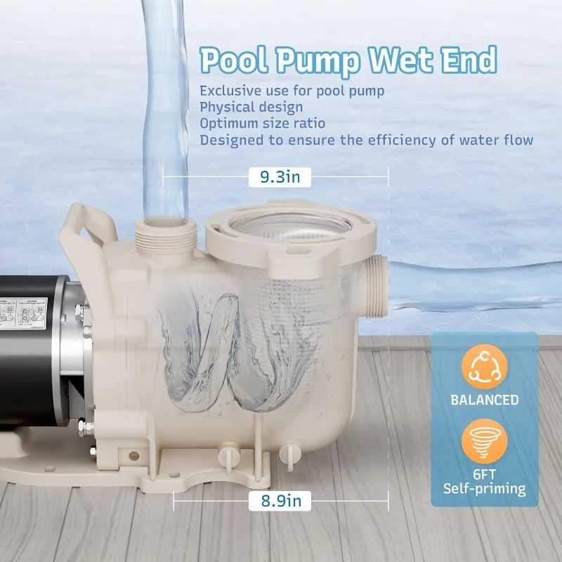 

Single Speed Pool Pump 1.5HP, 115/208-230V, 6340GPH, In/Above Pool Pump, Low Nosie, High Flow