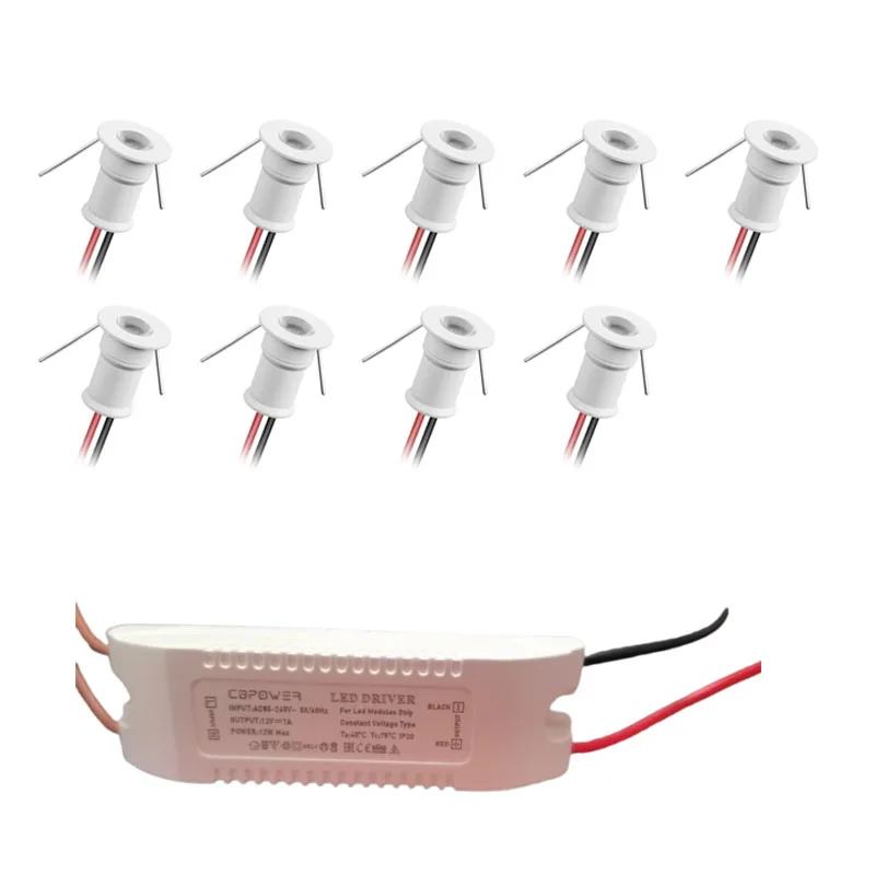 

9pcs LED Recessed Ceiling Downlights 12V with Driver IP65 Waterproof 1W Spotlight Indoor Cabinet Spot Stairs KTV Bulb Lamps