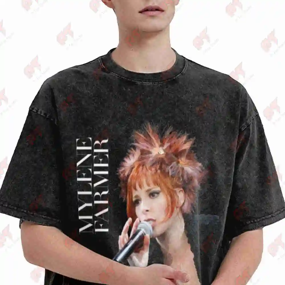 Mylene Farmer French Music Vintage Washed Tee Pure Cotton T-Shirt