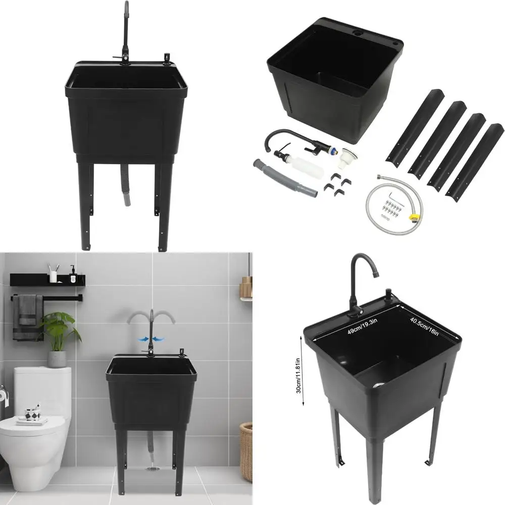 

Сверхмощная отдельно стоящая ванна для стирки с глубокой раковиной, дозатором мыла и поворотным смесителем для стирки одежды — компактная Uti