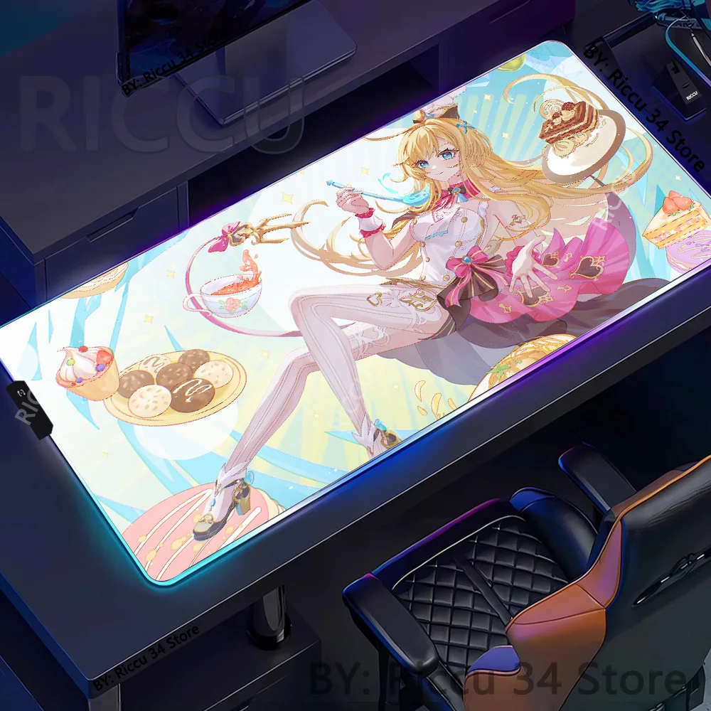 

RGB Escoffier Genshin Impact Mouse pad Gaming Accessories Esports equipment Keyboard Pad Padding Mat Mouse Mat Desk Mat With Pad