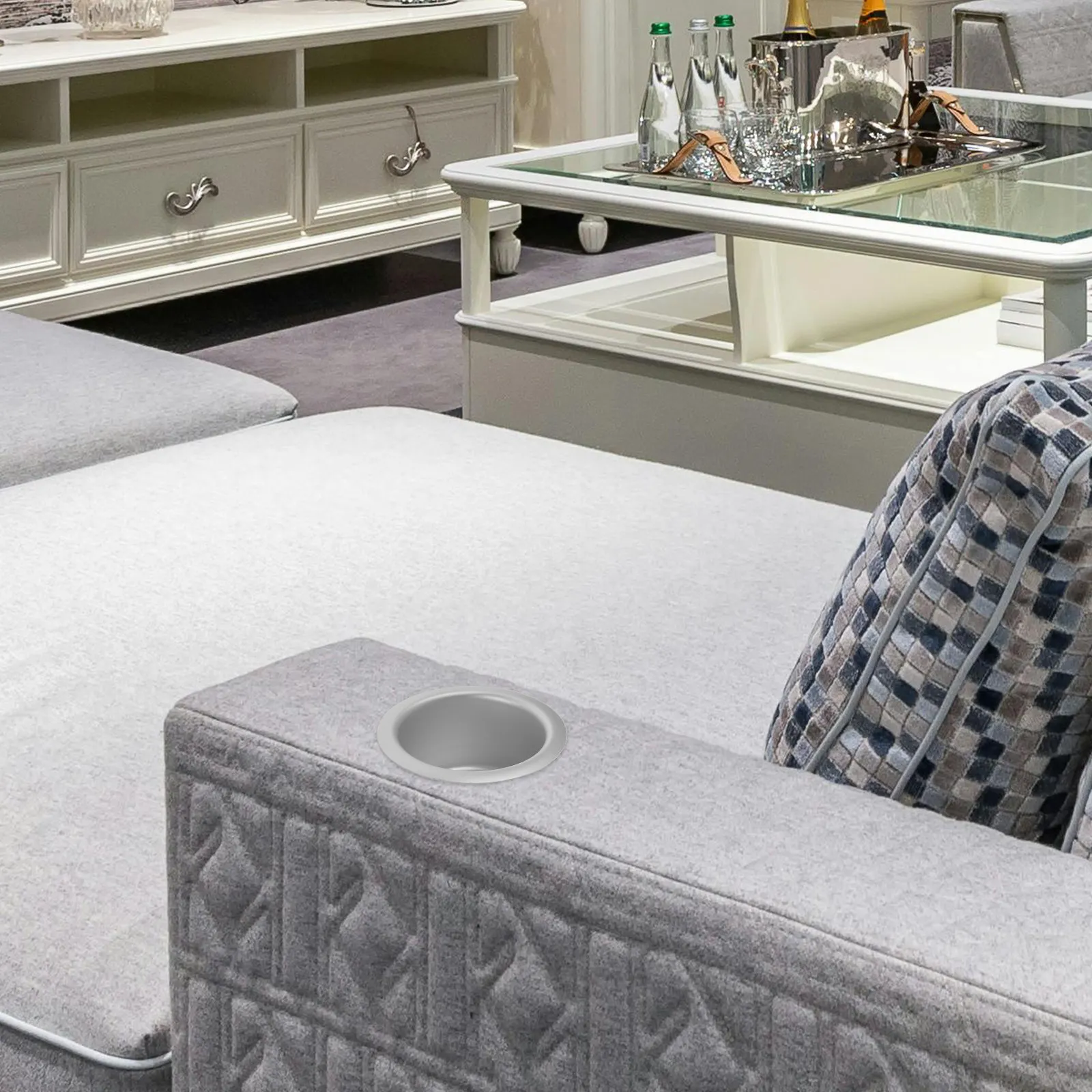 

Aluminum Cup Holder Insert for Car Sofa Rv Center Console Drop-in Drink Holder for Large Cups Anti-Spill Metal Couch Cup Stand