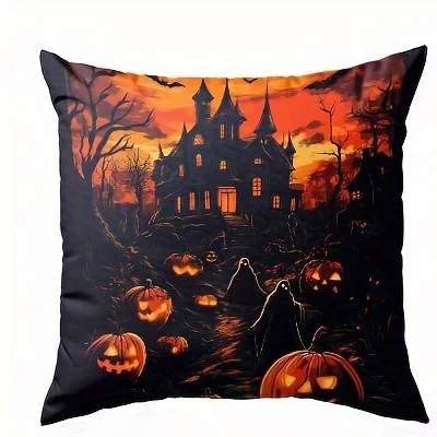 Spooky Halloween Castle-Printed Pillowcases: Create Haunted Vibes! Sofa Cushion Cover Holiday Party Decoration Gift