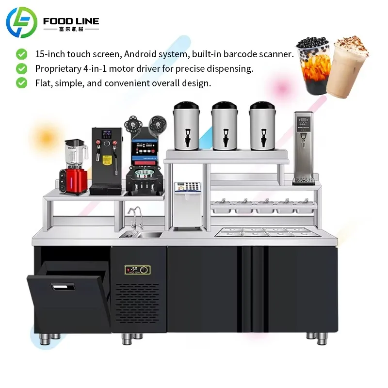 Customized One Stop Commercial Boba Tea Equipment Package for Milk Tea Cafe Startup Integrated Bubble Tea Counter Station