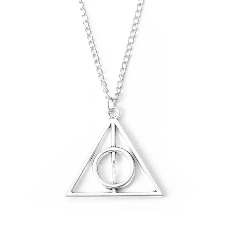 New Triangle Necklace Movie Deathly Hallows Pendant Necklace Movie Trendy Jewelry Long Chain  3 Colors