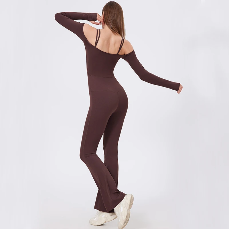 One Piece Fitness Yoga Set Women Solid Color Slim Fit Gym Suit Long Sleeve Fitness Jumpsuit Female Sportswear Workout Clothes