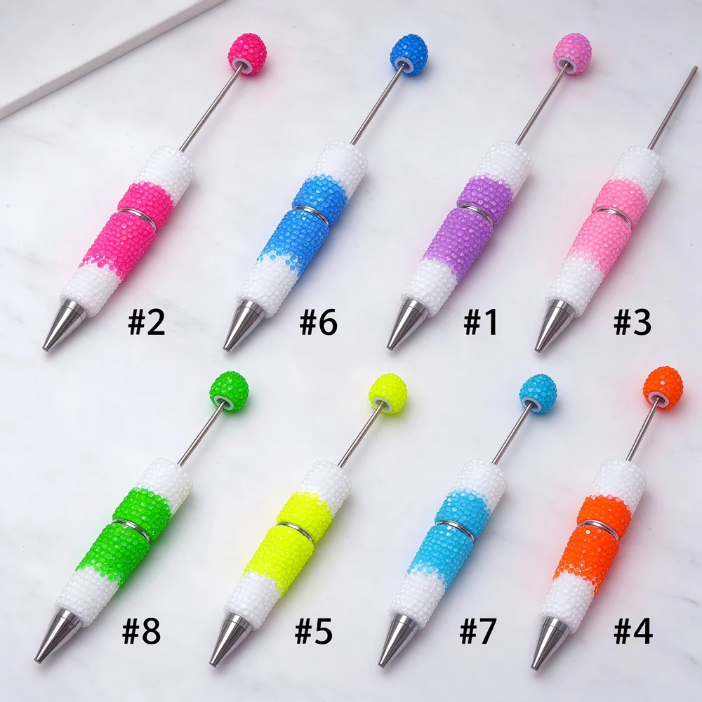8Pcs Splicing Full Rhinestone Beadable Ballpoint Pen Candy DIY Beaded Gubi Pen Kawaii Handmade Stationery Gift for Students