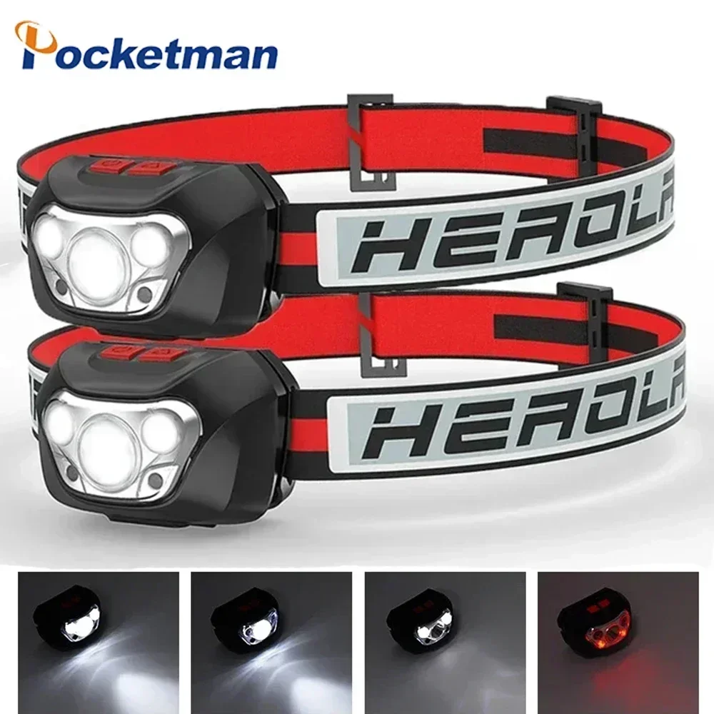 

Powerful COB+LED Headlamp High Lumen Super Bright Red Warning Light Headlight Waterproof Head Lamp for Camping Hiking Fishing