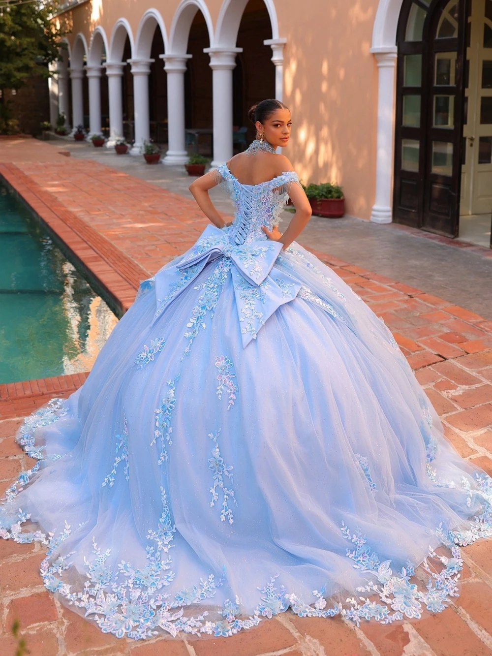 Vestidos De quinceañera De princesa con apliques De encaje y lentejuelas brillantes, elegante vestido De graduación con lazo y hombros descubiertos, Vestidos De 15 quinceañera