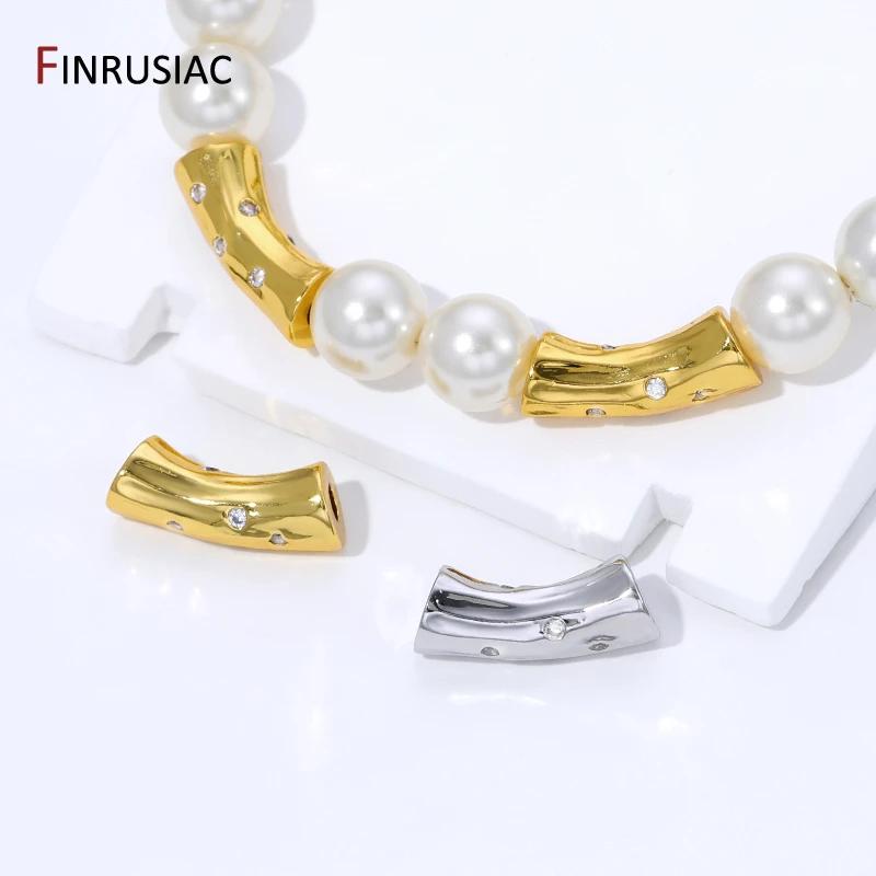 Contas espaçadoras de tubo curvo irregular em latão banhado a ouro 18K, separador para contas, acessórios para fabricação de pulseiras e colares artesanais DIY.