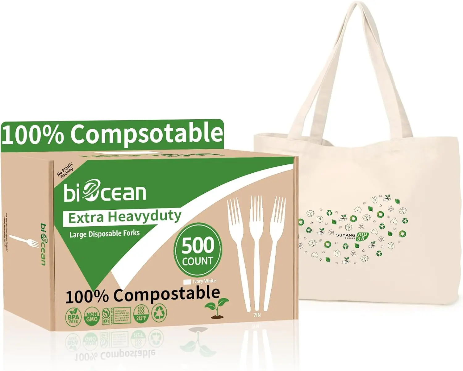 

Extra Heavyduty Compostable Forks [500 Count,7In] Disposable Cutlery No Plastic Forks Large Biodegradable Utensils Eco Friendly