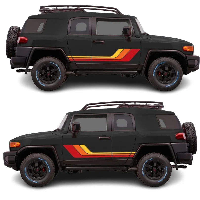 

Vintage Sunset Red with Orange Retro Stripe Car Sticker Door Body Vinyl Graphics Decal Decoration for Toyota FJ Cruiser