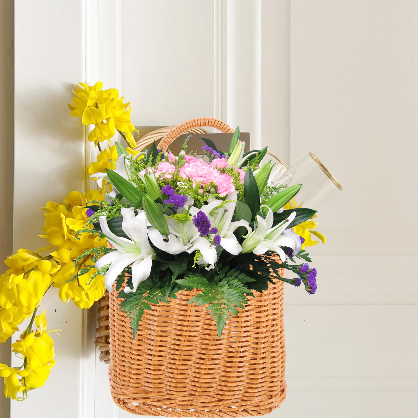 

Plastic Wall Hanging Flower Basket Storage Basket for Home Kitchen Decor Hand Woven Pastoral Style Organizer Multi Function