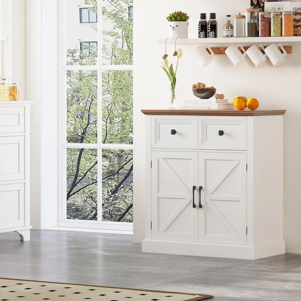 خزانة جانبية لبوفيه المزرعة مع أدراج، وخزانة مخزن خشبية مع مساحة تخزين، وخزانة تخزين ريفية مع رف قابل للتعديل