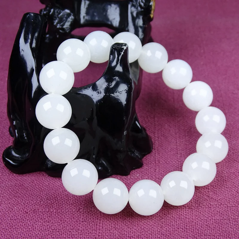

, Qinghai material Hetian white jade round bead , unisex bracelet