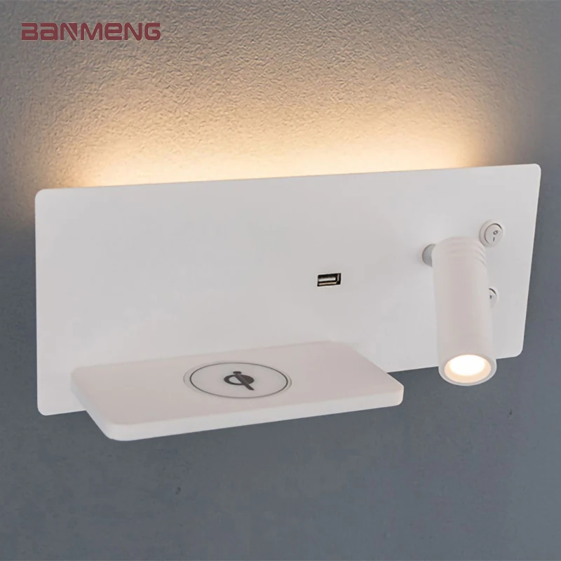 Modern Wall Lamp USB Charge Wireless Charging Wall Light Sconces Nordic Indoor Lighting Home Decor Living Room Bedroom Bedside