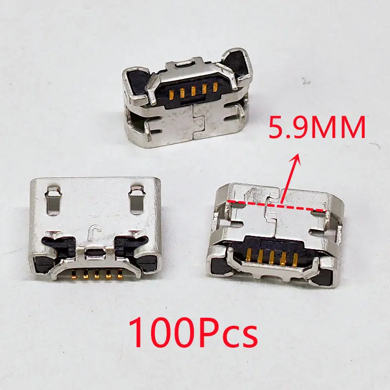 100pcs/Lot micro USB 5pin jack Ox horn flat edge 5.9/6.4/7.2mm Female socket Mini connector for Mobile phone charging tail plug