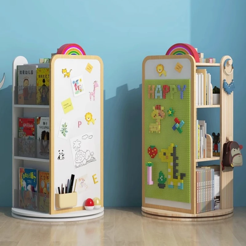 

Solid wood rotating bookshelf children's bookcase floor-to-ceiling board baby picture book storage rack multi-layer
