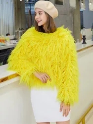 Fashion Luxury Fluffy Faux Fur Women Jacket Winter Long Sleeve Shaggy Overcoats Mongolia Sheep Fur Coat Female Street Outerwear